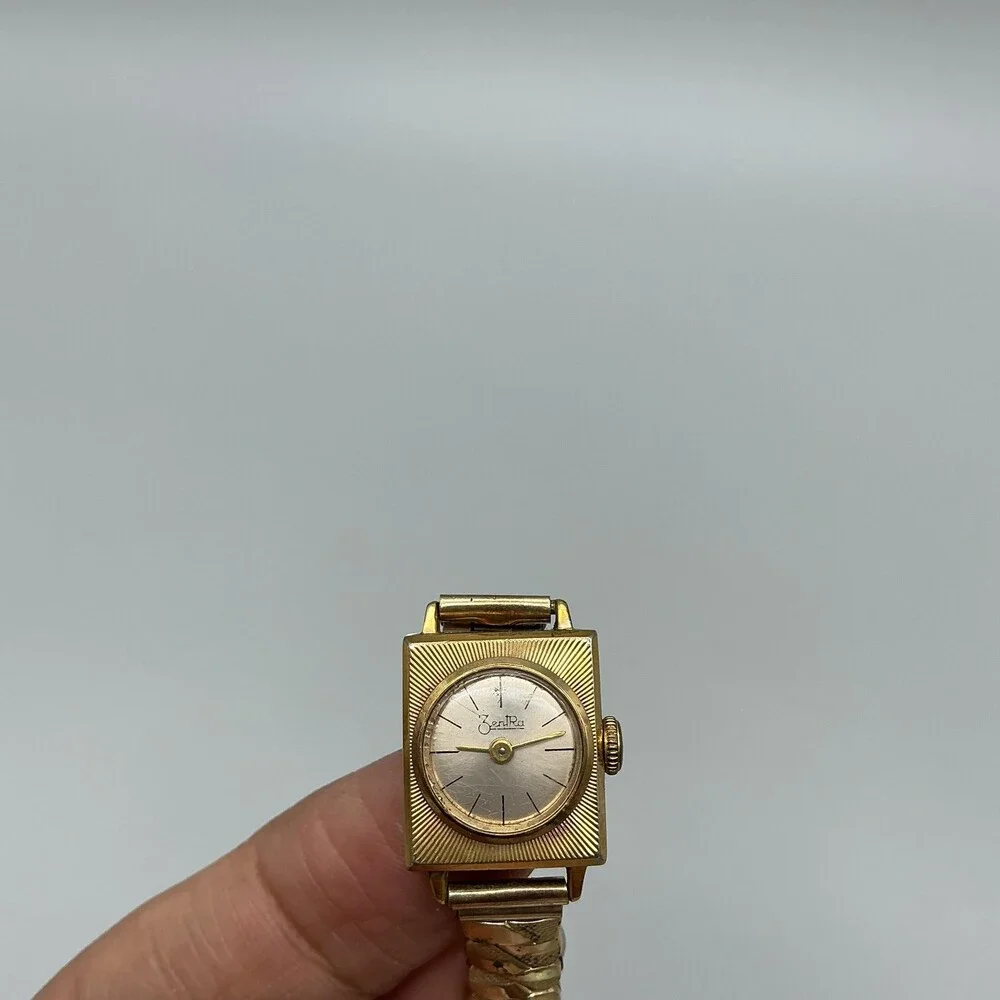 Vintage ZentRa Womens Watch 15mm Cocktail Rolled Gold Stretch Manual Wind